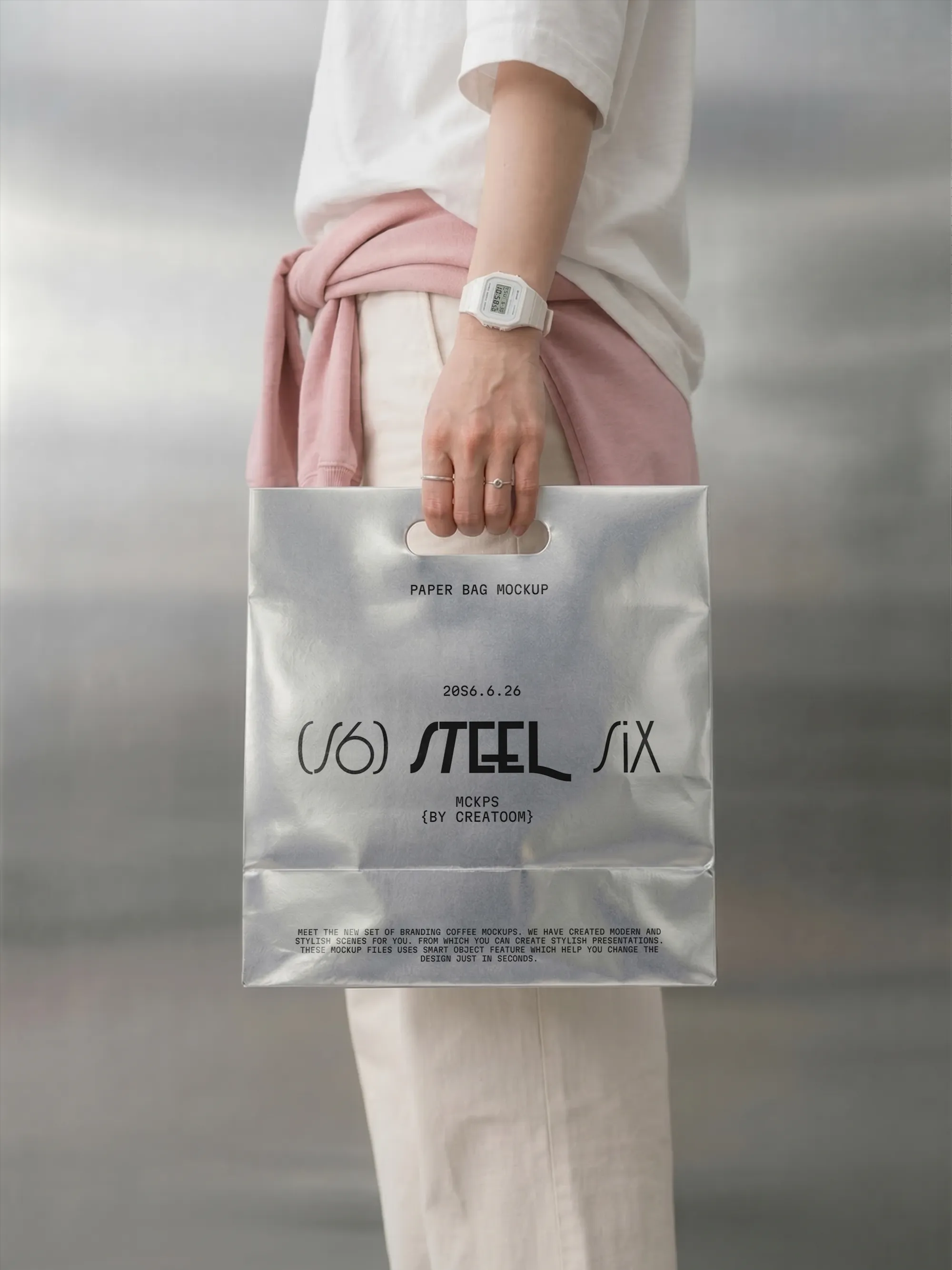 Free Metallic Paper Bag Mockup Front View PSD Template