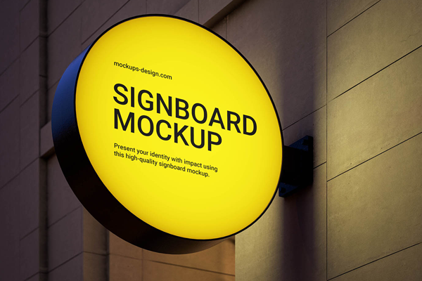 Free Night Signboard Mockup PSD Template