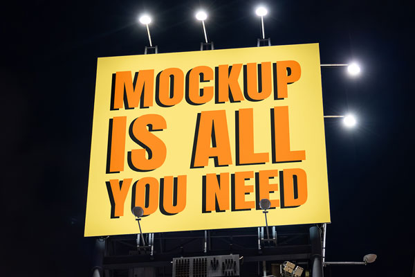 Free Night Square Billboard Mockup PSD Template