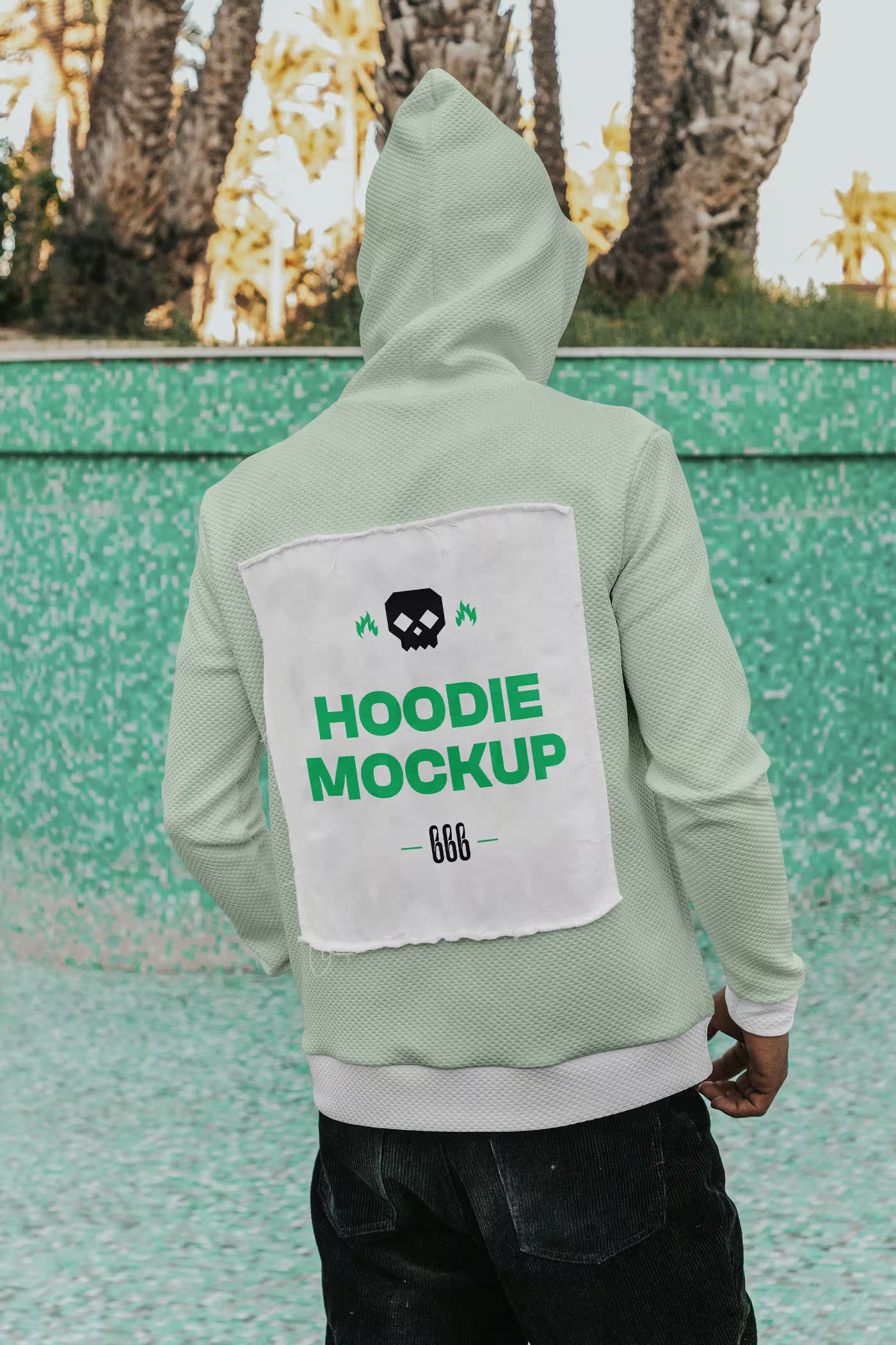 Free Outdoor Back View Hoodie Mockup PSD Template