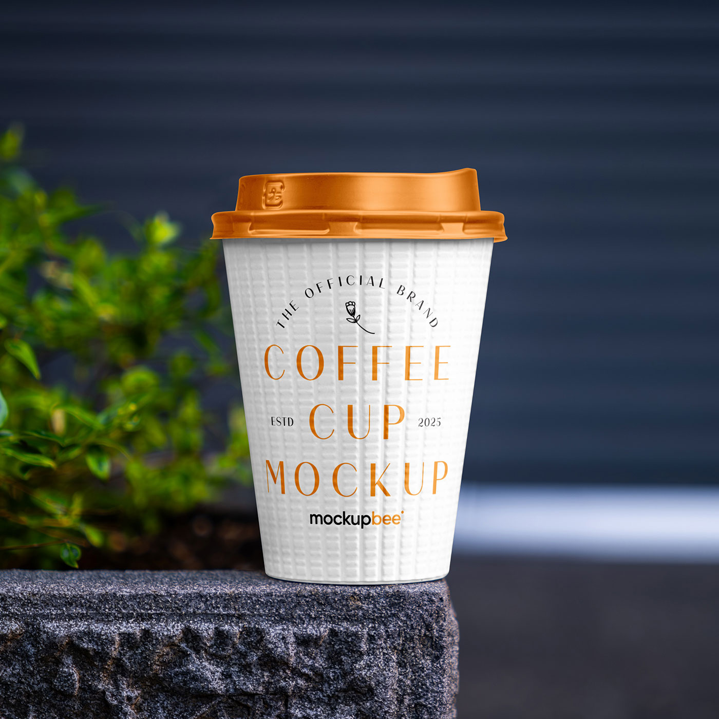 Free Paper Cup on Flowerpot Mockup PSD Template