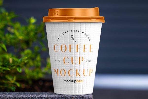 Free Paper Cup on Flowerpot Mockup PSD Template