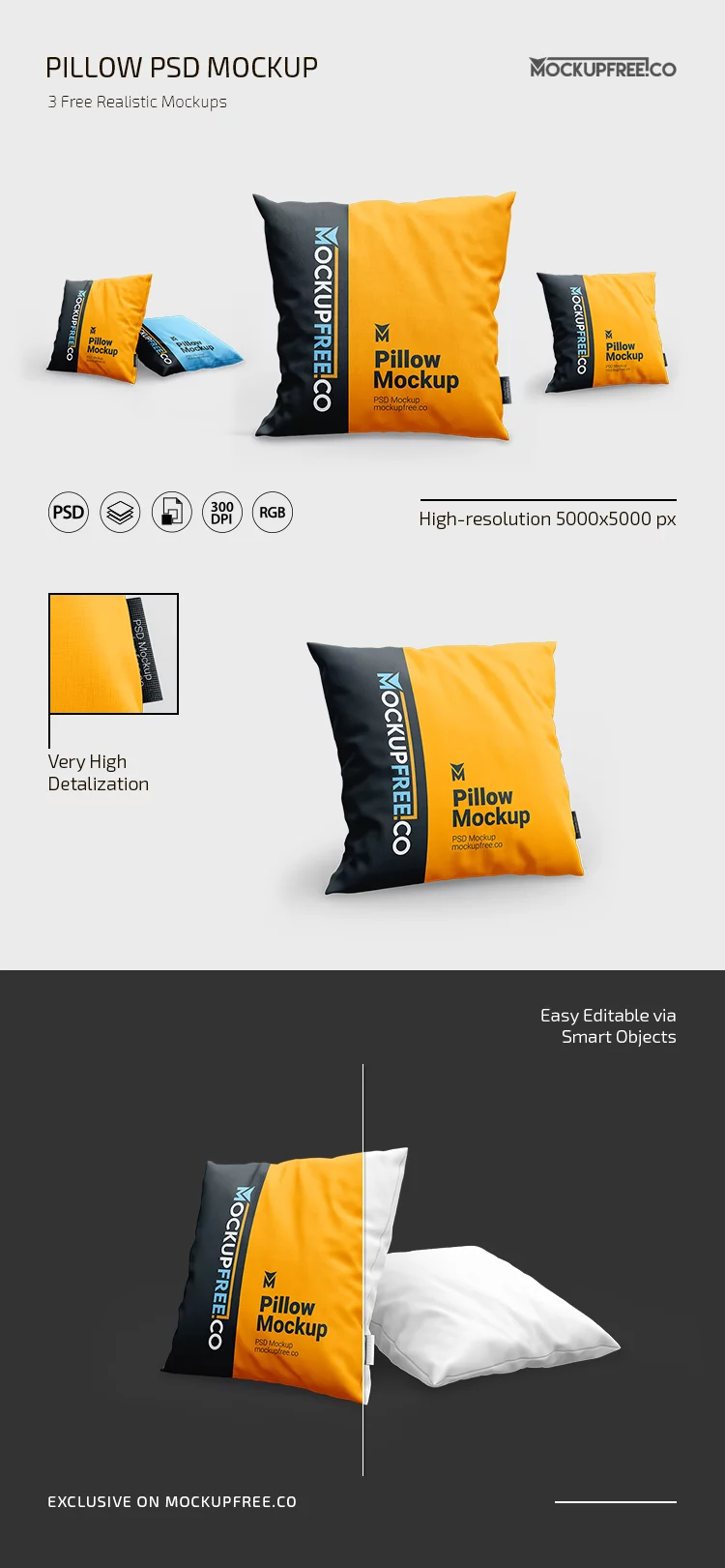 Free Pillow Mockup PSD Template