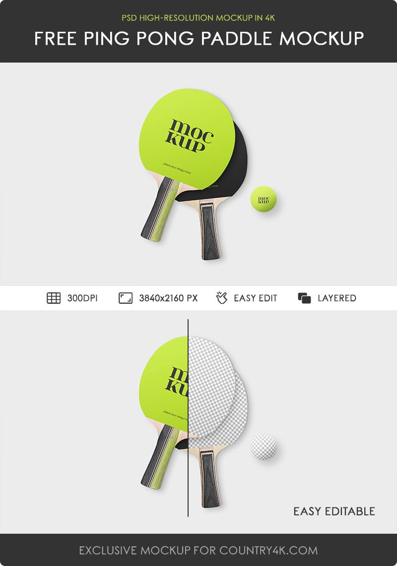 Free Ping Pong Paddle Mockup PSD Template