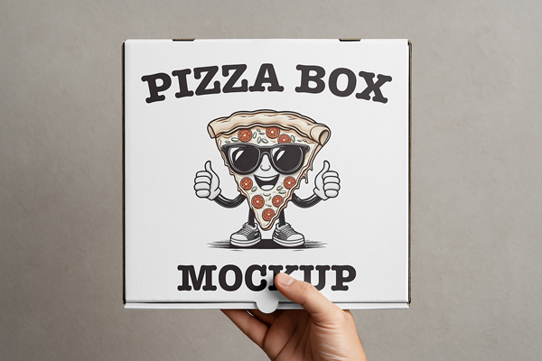 Free Pizza Box in Hand Mockup PSD Template
