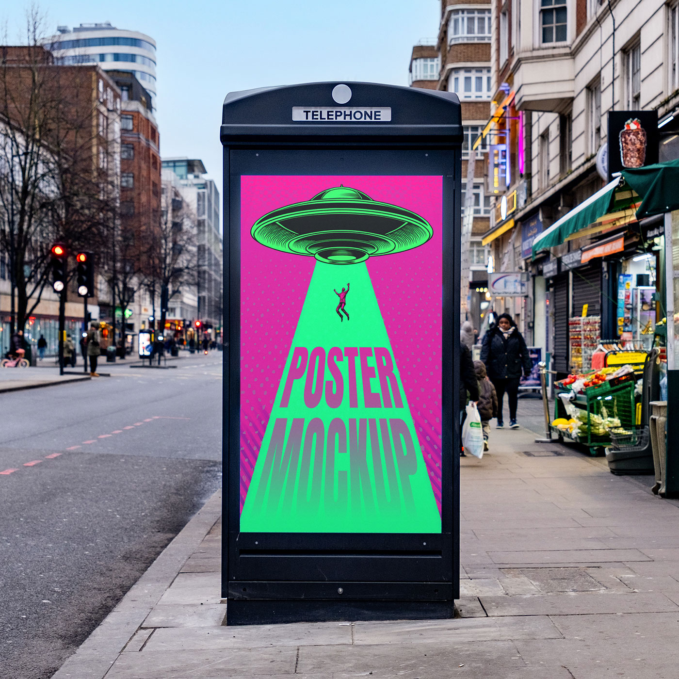 Free Poster on Public Phone Mockup PSD Template