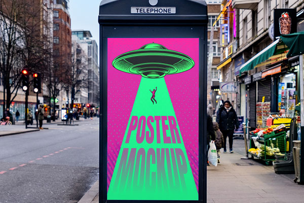 Free Poster on Public Phone Mockup PSD Template