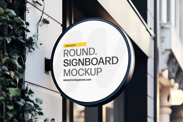 Free Round Signboard Mockup PSD Template