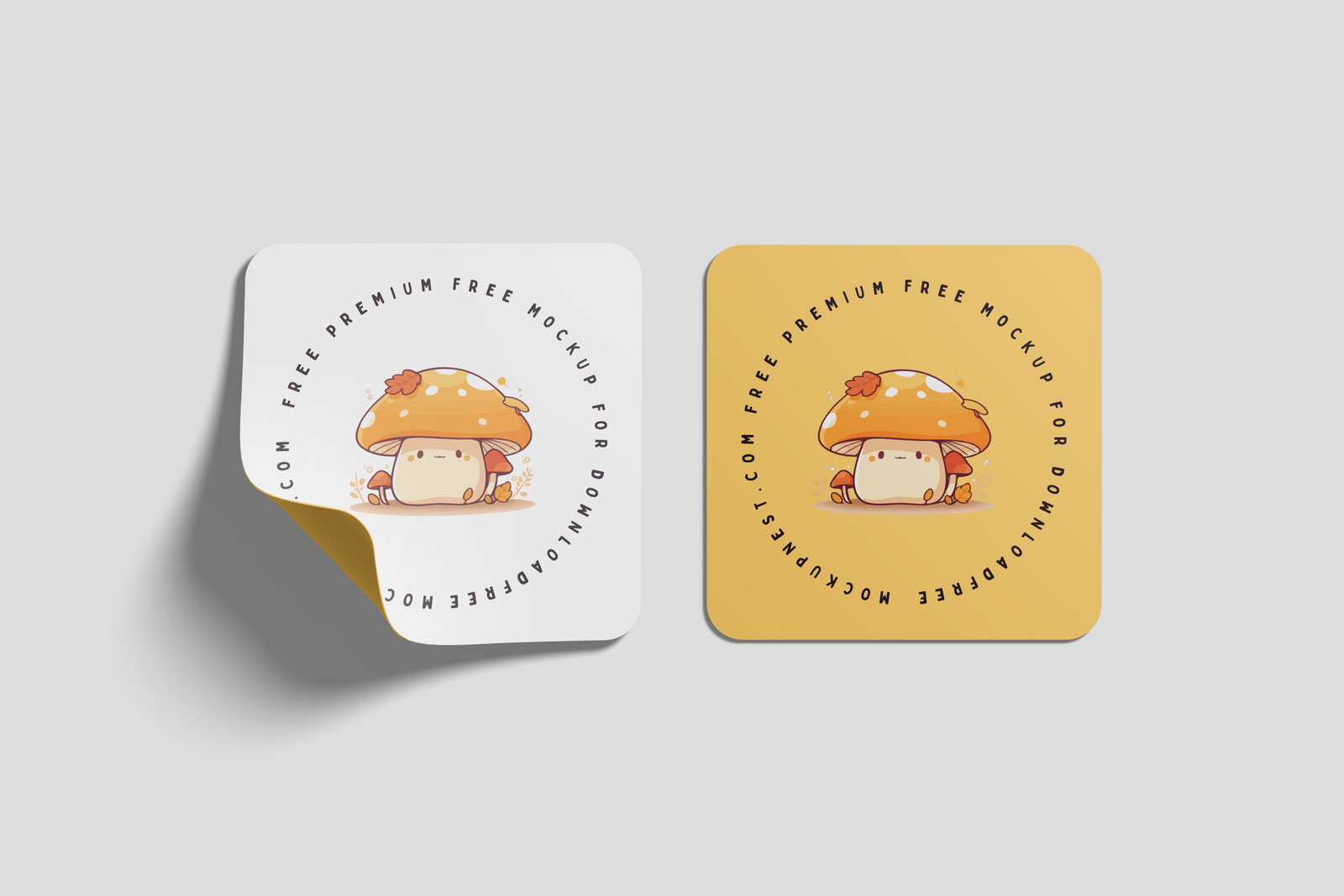 Free Rounded Corner Square Sticker Mockup PSD Template