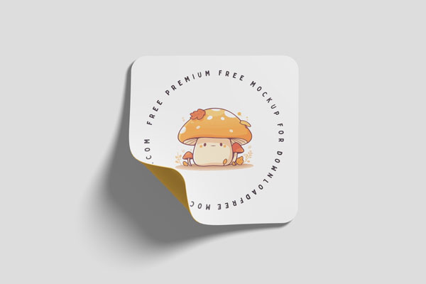 Free Rounded Corner Square Sticker Mockup PSD Template