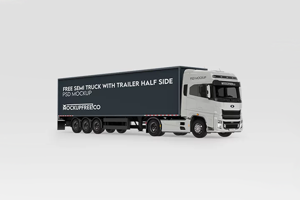 Free Semi Truck Trailer Half-Side Mockup PSD Template