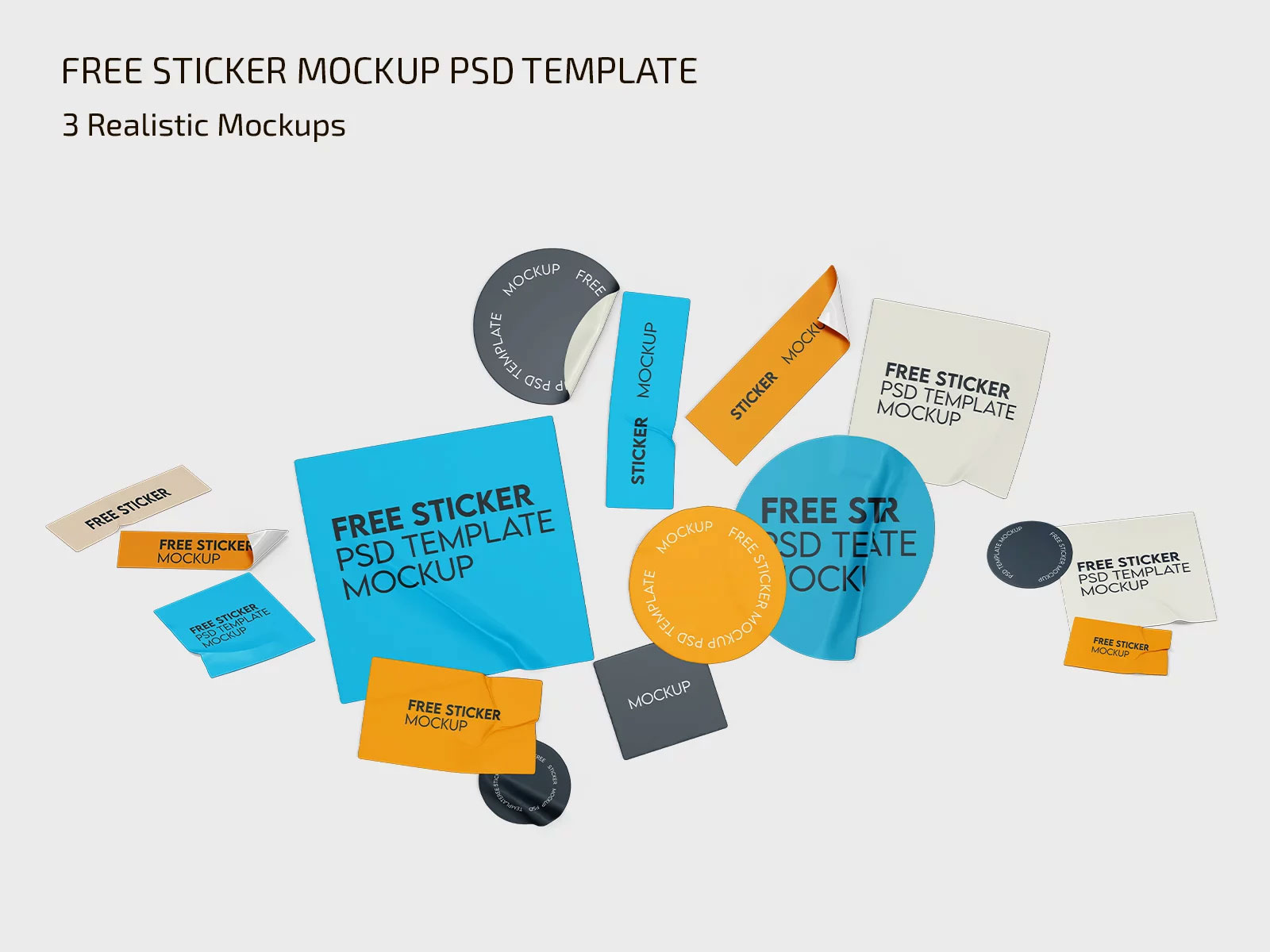 Free Set of Sticker Mockups PSD Template