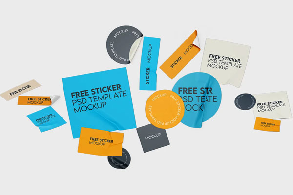 Free Set of Sticker Mockups PSD Template