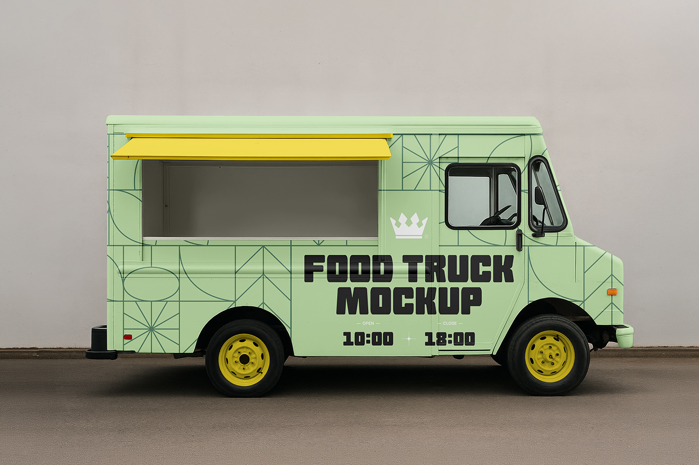 Free Side View Food Truck Mockup PSD Template
