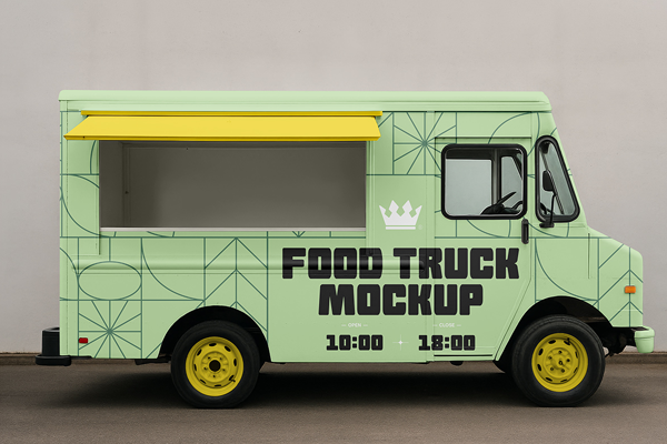 Free Side View Food Truck Mockup PSD Template