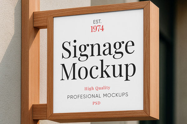 Free Sign in Wooden Frame Mockup PSD Template