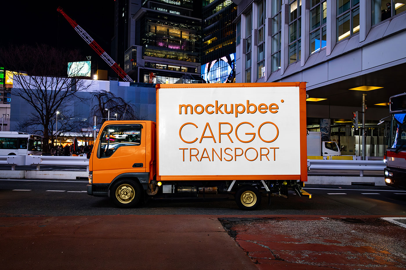 Free Small Vehicle at Night Mockup PSD Template