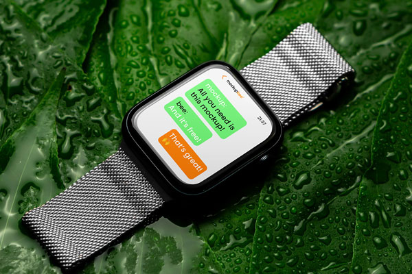 Free Smart Watch on Leaf Mockup PSD Template