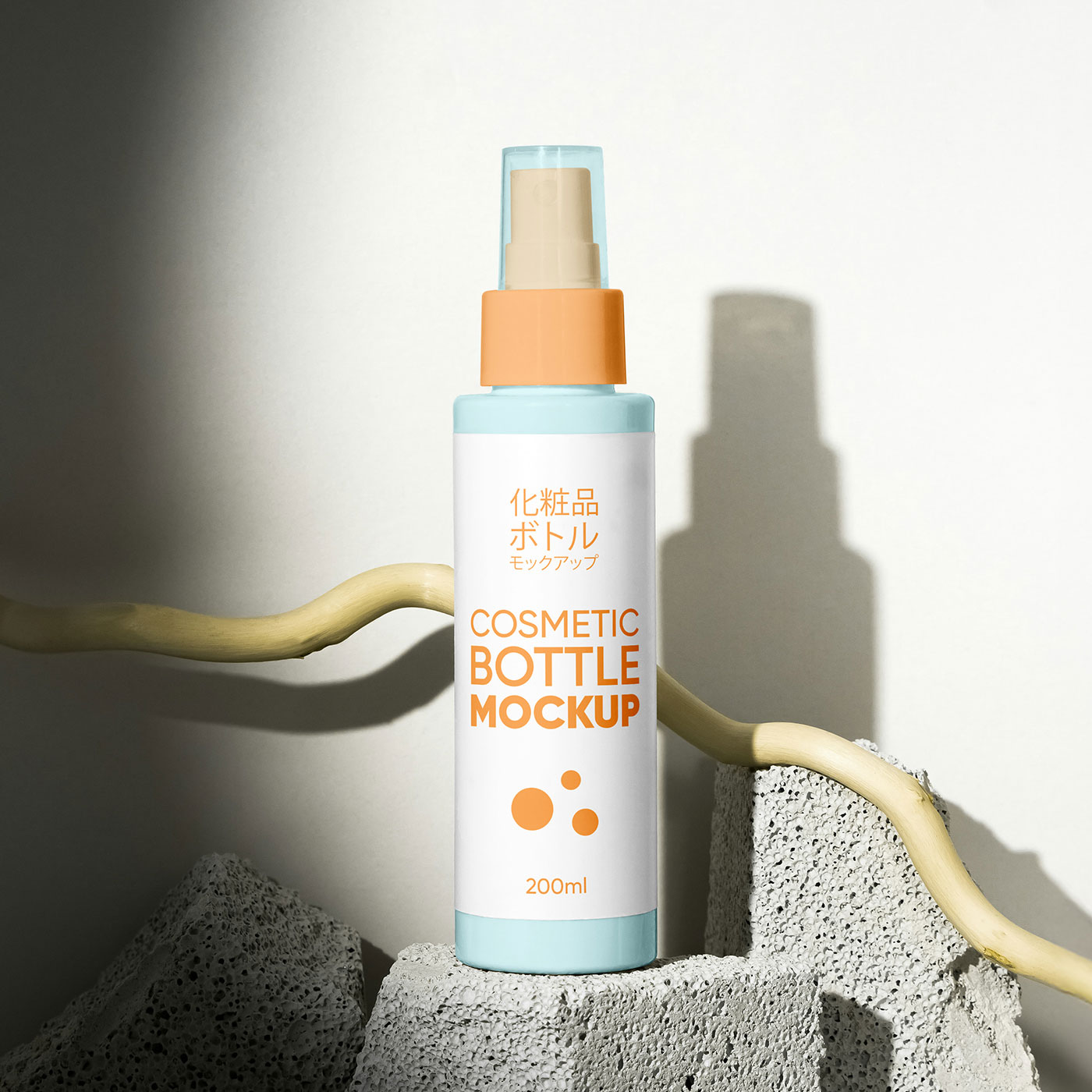 Free Spray Bottle on Rock Mockup PSD Template
