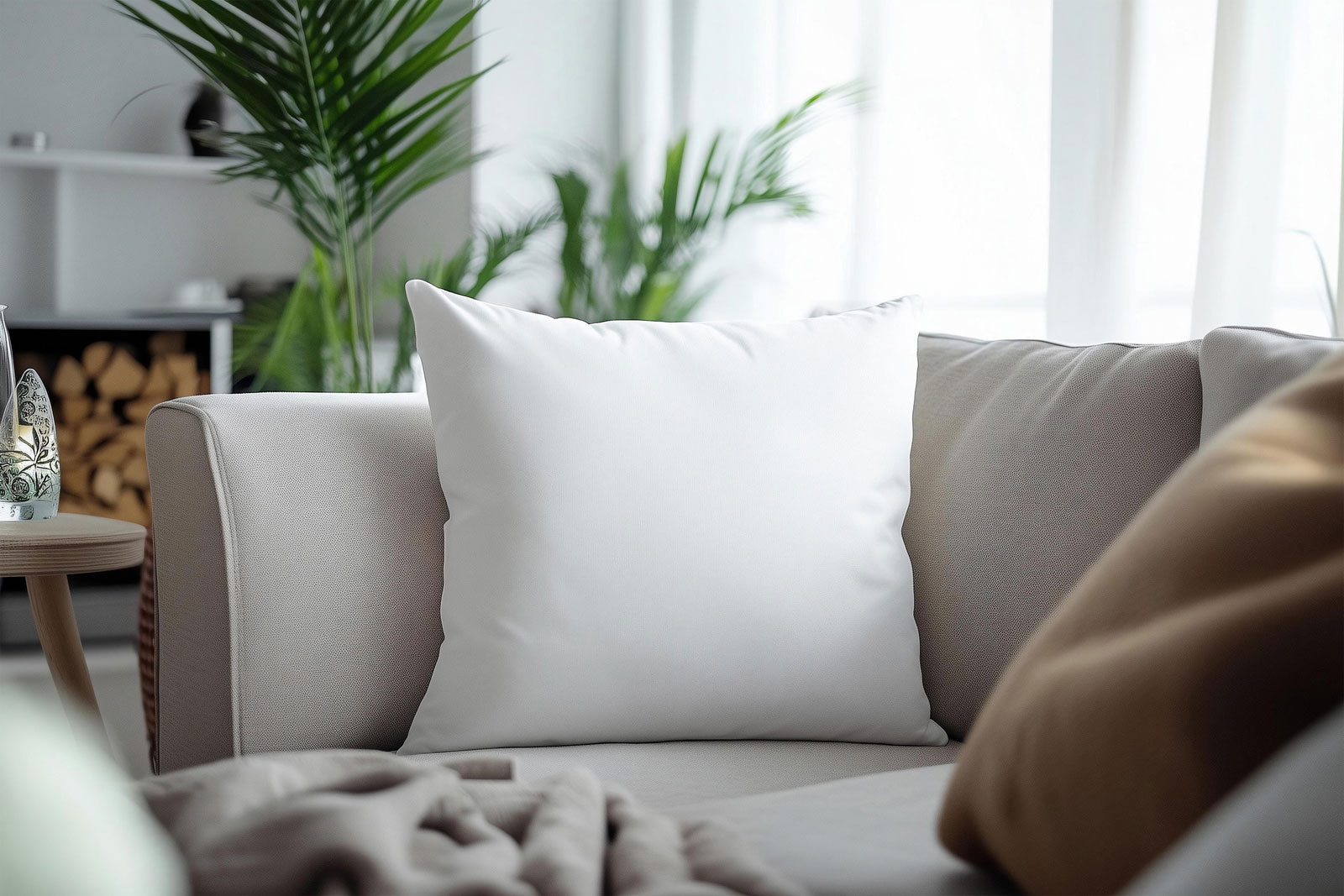 Free Square Pillow Mockup on Couch PSD Template