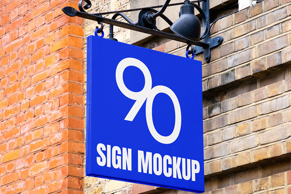 Free Square Sign on Brick Wall Mockup PSD Template
