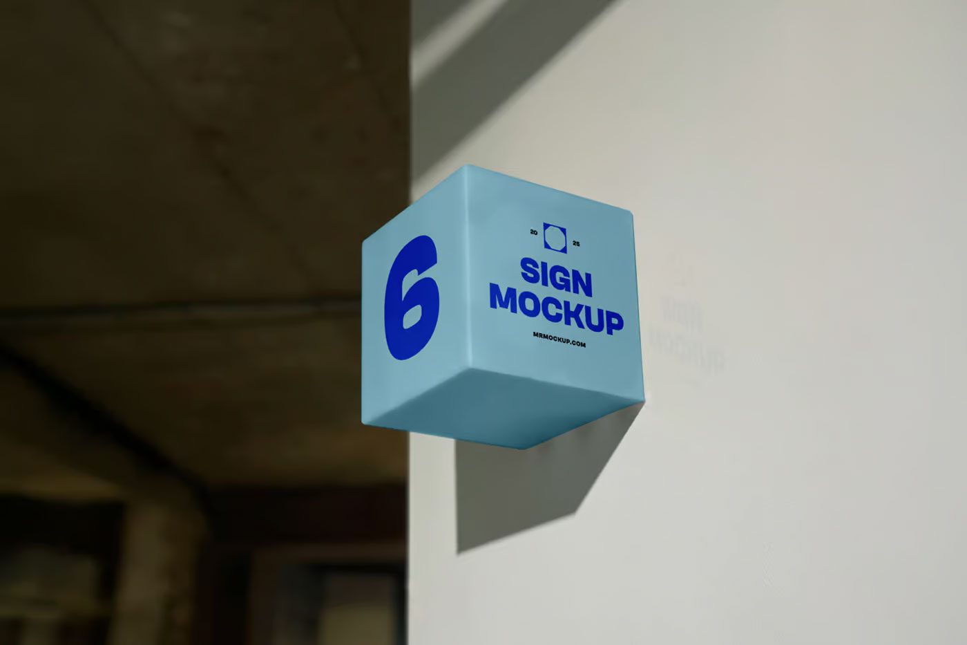 Free Square Sign on Wall Mockup PSD Template