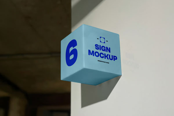 Free Square Sign on Wall Mockup PSD Template