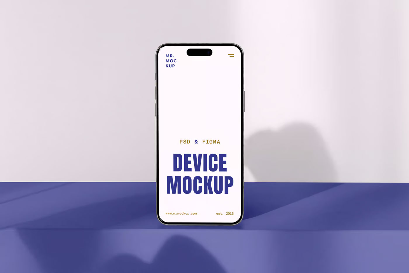 Free Standing iPhone 16 Pro Mockup PSD Template