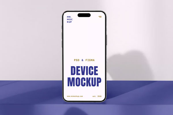 Free Standing iPhone 16 Pro Mockup PSD Template