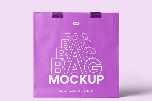 Free Standing Square Paper Bag Mockup PSD Template