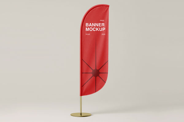 Free Standing Vertical Flag Mockup PSD Template