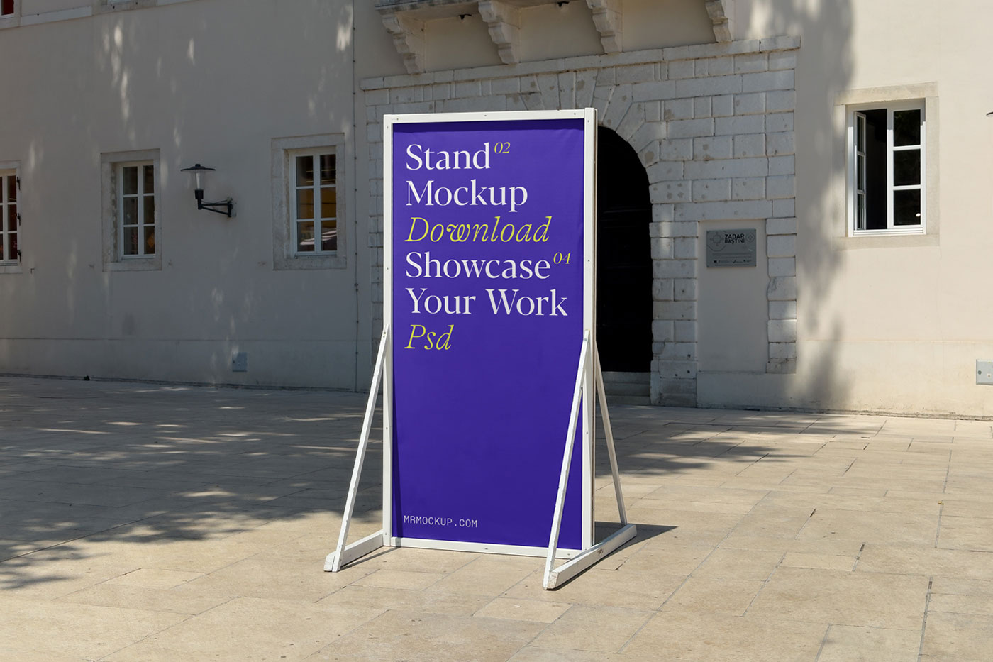 Free Tall Stand with Construction Mockup PSD Template