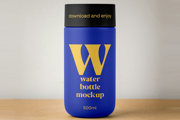 Free Thermos Bottle on Desk Mockup PSD Template