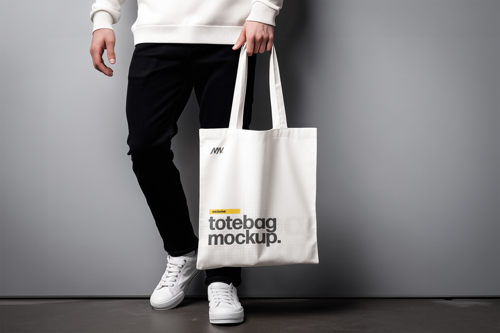 Free Tote Bag Mockup Holding by Hand PSD Template