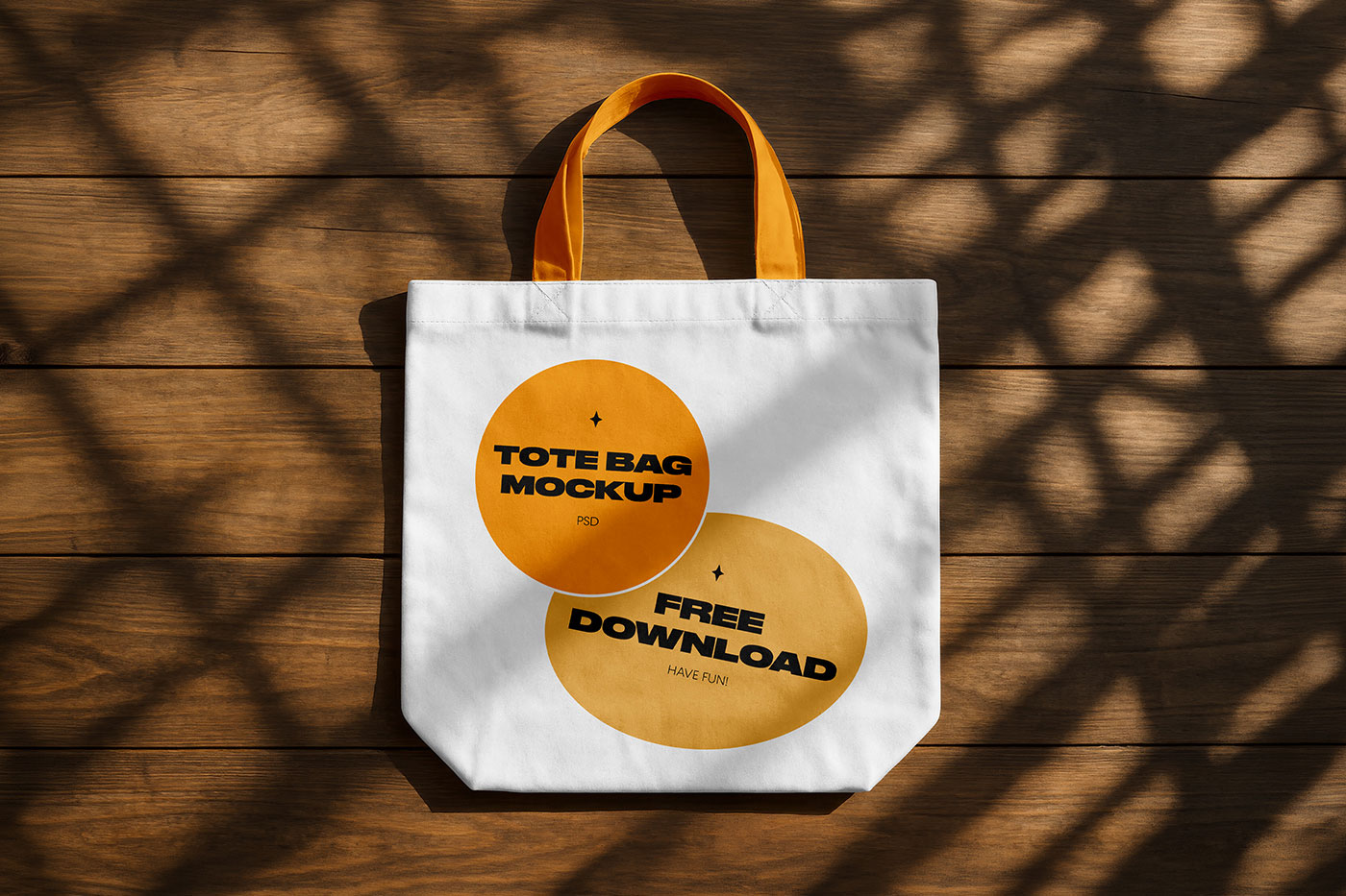 Free Tote Bag on Wood Mockup PSD Template