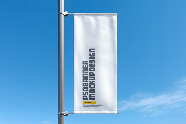 Free Vertical Street Banner Mockup on Pole PSD Template