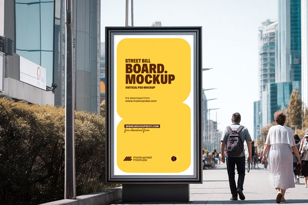 Free Vertical Street Billboard Mockup PSD Template