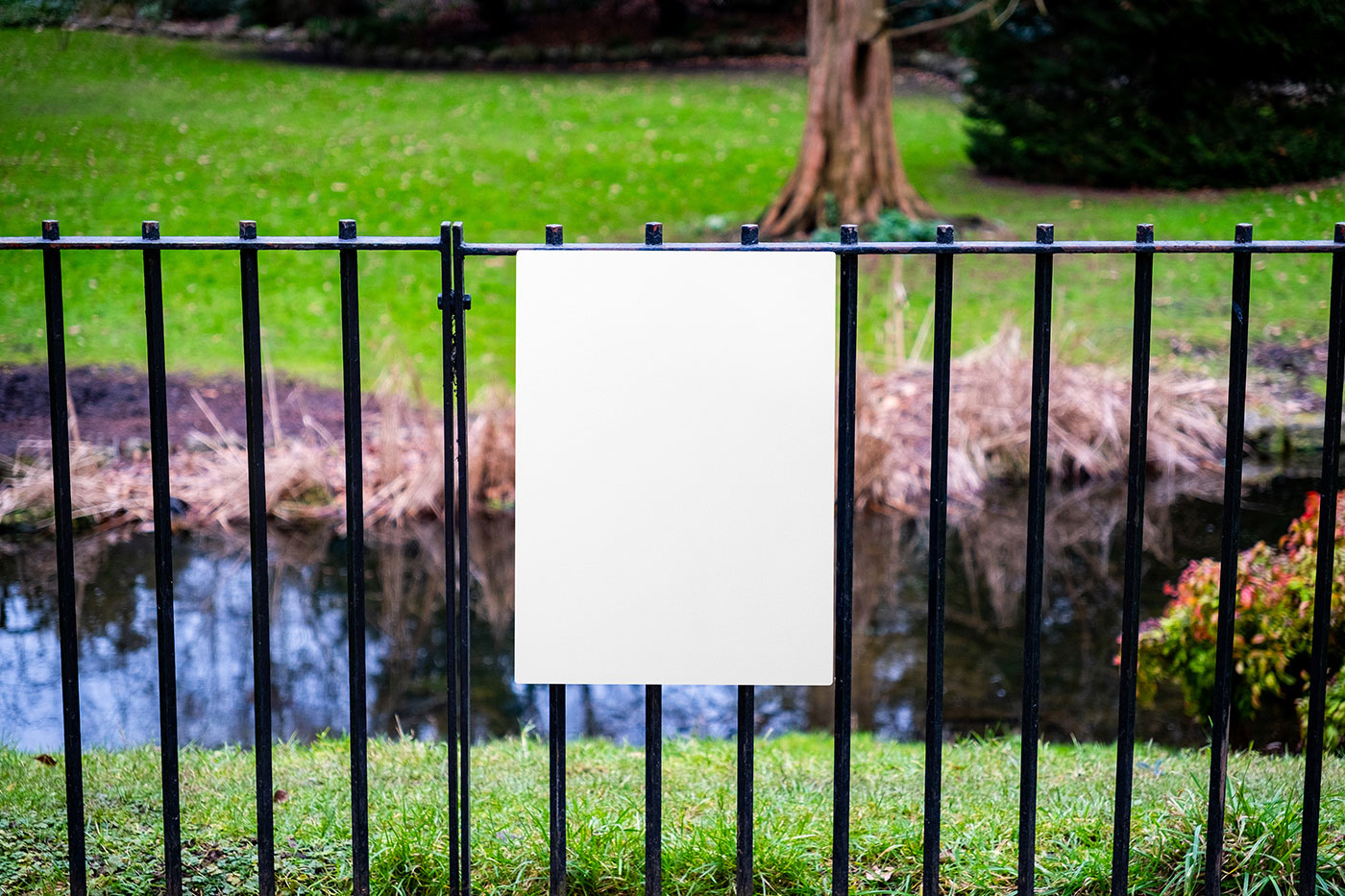 Free Wayfinding Sign on Fence Mockup PSD Template