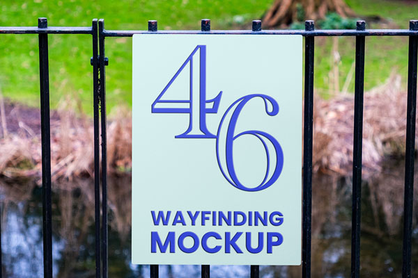Free Wayfinding Sign on Fence Mockup PSD Template