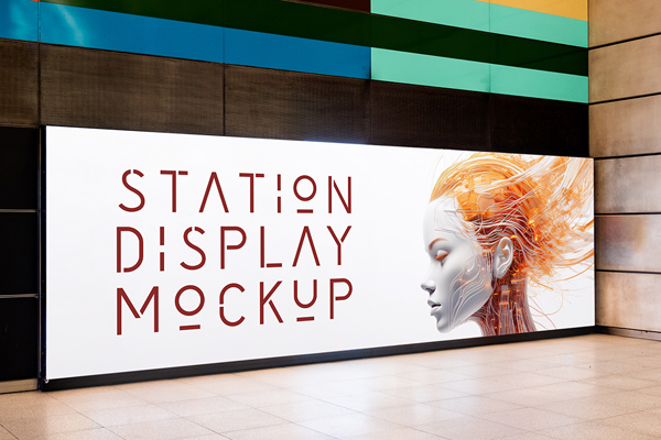 Free Wide Indoor Display Mockup PSD Template