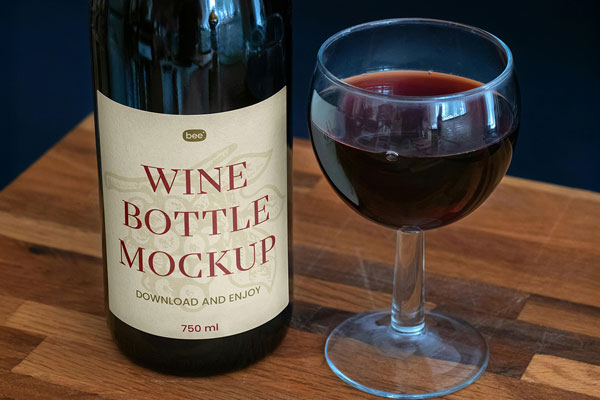 Free Wine Bottle Close Up Mockup PSD Template
