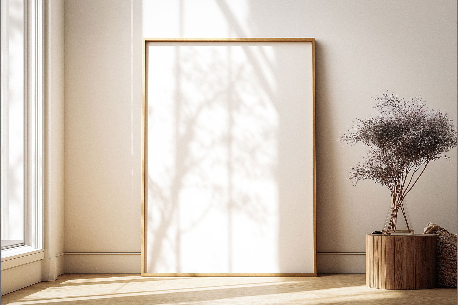 Free Wooden A2 Poster Frame Mockup PSD Template