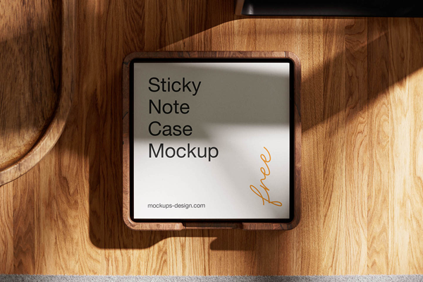Free Wooden Sticky Note Case Mockup PSD Template