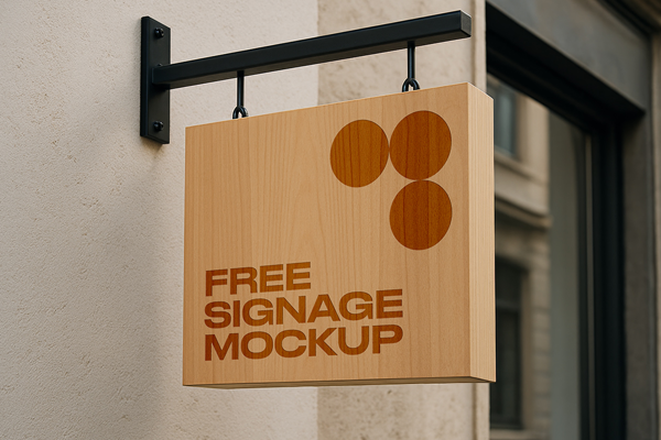 Free Wooden Thick Sign Mockup PSD Template