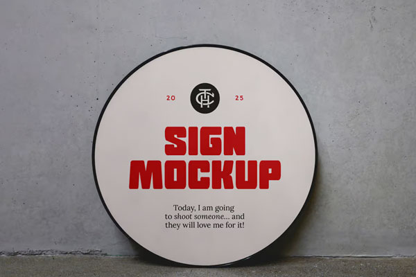 Free Big Circle Sign Mockup PSD Template