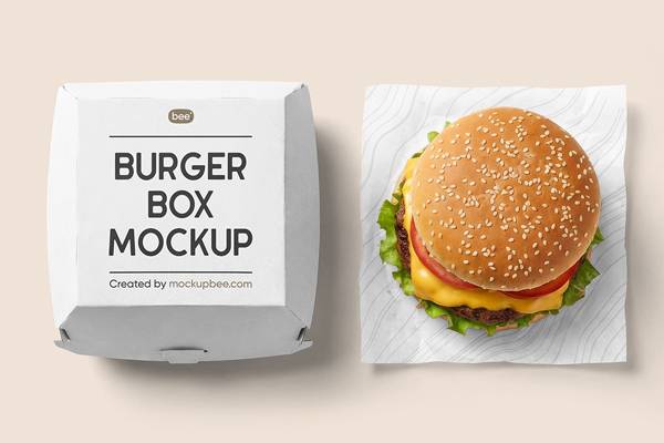 Free Burger Box with Napkin Mockup PSD Template