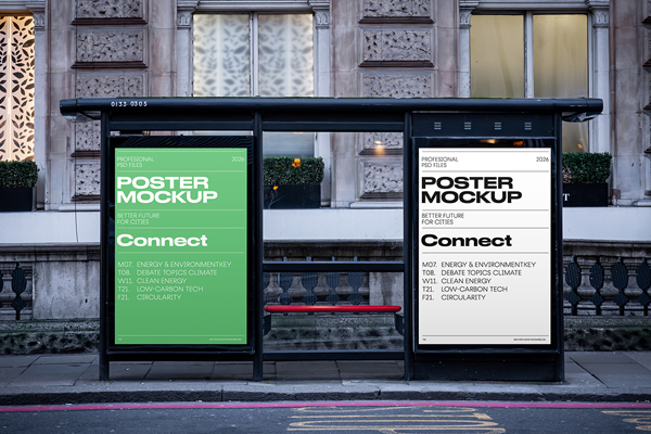 Free Bus Stop Citylights Mockup PSD Template