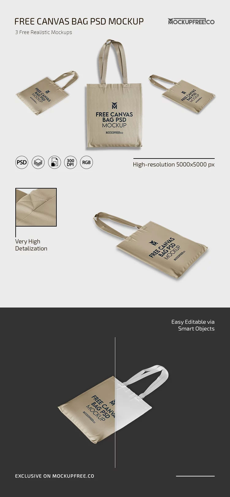Free Canvas Bag Mockup PSD Template