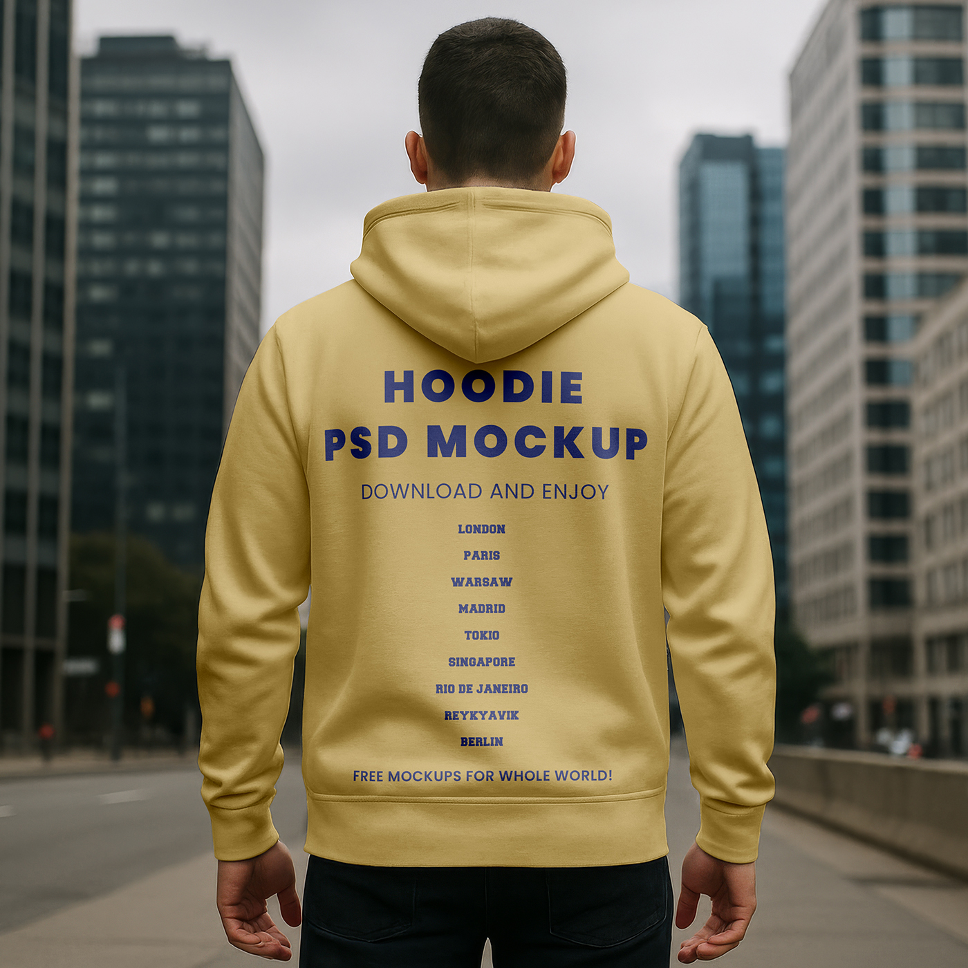 Free City Hoodie Back View Mockup PSD Template