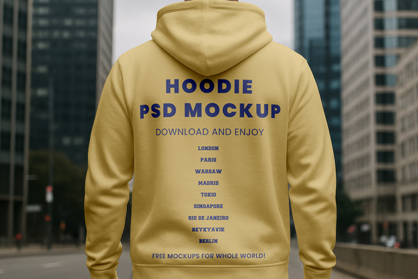 Free City Hoodie Back View Mockup PSD Template